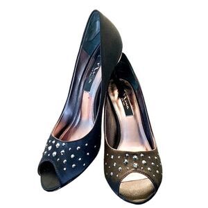 Nina New York Black Peep Toe Gem Studded Elegant High Heels Size 8.5 EU 38.5